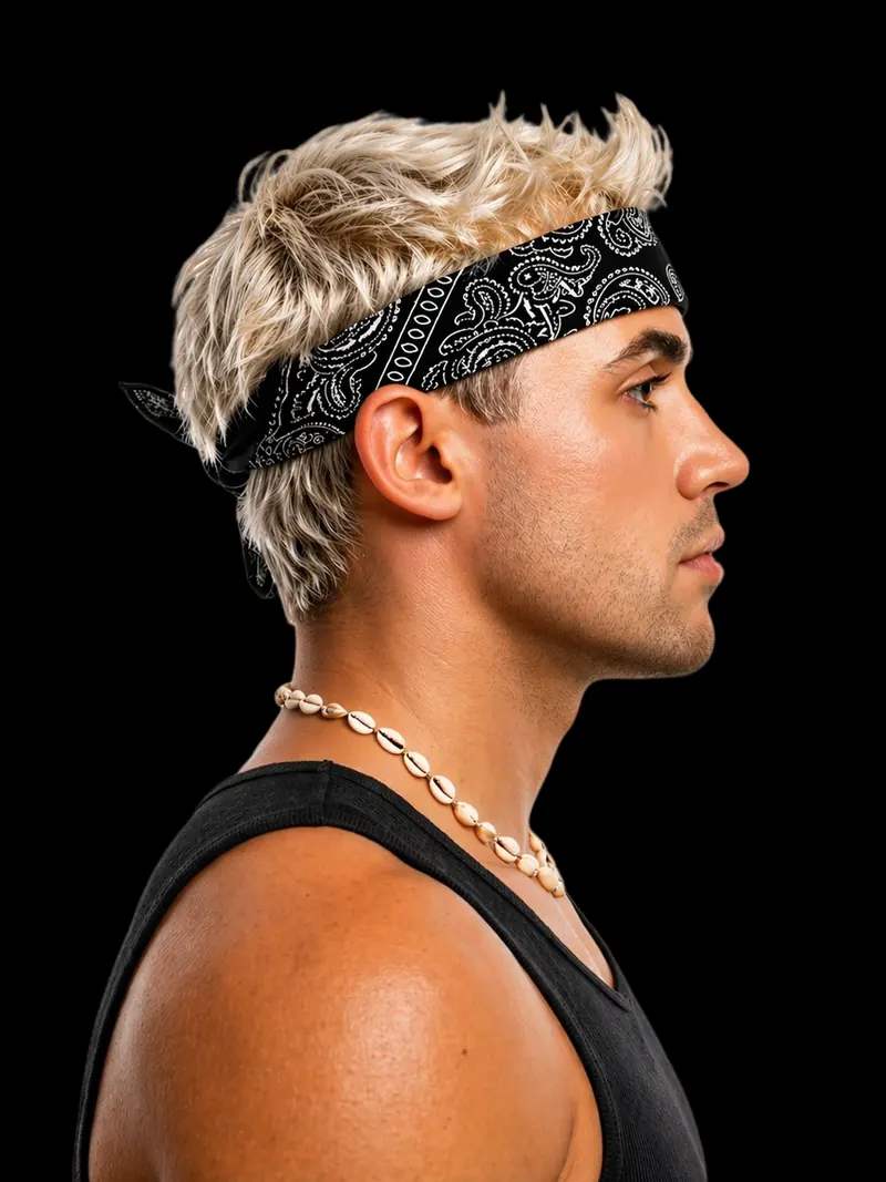 Side portrait of JK wearing his signature bandana